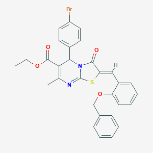 molecular formula C30H25BrN2O4S B314570 ethyl 2-[2-(benzyloxy)benzylidene]-5-(4-bromophenyl)-7-methyl-3-oxo-2,3-dihydro-5H-[1,3]thiazolo[3,2-a]pyrimidine-6-carboxylate 