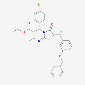 molecular formula C30H25BrN2O4S B314571 ethyl 2-[3-(benzyloxy)benzylidene]-5-(4-bromophenyl)-7-methyl-3-oxo-2,3-dihydro-5H-[1,3]thiazolo[3,2-a]pyrimidine-6-carboxylate 