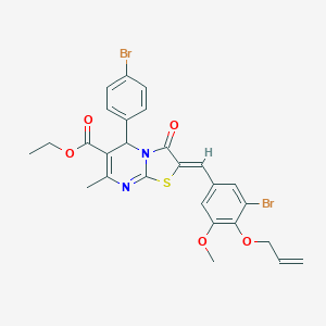 molecular formula C27H24Br2N2O5S B314573 ethyl 2-[4-(allyloxy)-3-bromo-5-methoxybenzylidene]-5-(4-bromophenyl)-7-methyl-3-oxo-2,3-dihydro-5H-[1,3]thiazolo[3,2-a]pyrimidine-6-carboxylate 