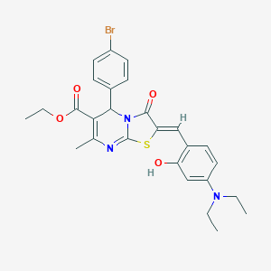 molecular formula C27H28BrN3O4S B314574 ethyl 5-(4-bromophenyl)-2-[4-(diethylamino)-2-hydroxybenzylidene]-7-methyl-3-oxo-2,3-dihydro-5H-[1,3]thiazolo[3,2-a]pyrimidine-6-carboxylate 