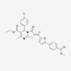 molecular formula C29H23BrN2O6S B314578 ethyl 5-(4-bromophenyl)-2-({5-[4-(methoxycarbonyl)phenyl]-2-furyl}methylene)-7-methyl-3-oxo-2,3-dihydro-5H-[1,3]thiazolo[3,2-a]pyrimidine-6-carboxylate 