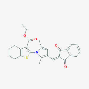 ethyl 2-{3-[(1,3-dioxo-1,3-dihydro-2H-inden-2-ylidene)methyl]-2,5-dimethyl-1H-pyrrol-1-yl}-4,5,6,7-tetrahydro-1-benzothiophene-3-carboxylate