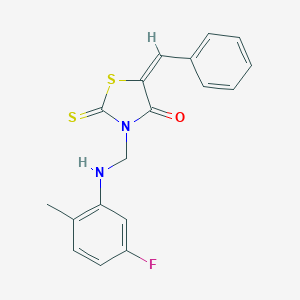 molecular formula C18H15FN2OS2 B314587 5-Benzylidene-3-[(5-fluoro-2-methylanilino)methyl]-2-thioxo-1,3-thiazolidin-4-one 
