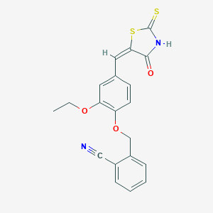 molecular formula C20H16N2O3S2 B314593 2-({2-ethoxy-4-[(E)-(4-oxo-2-thioxo-1,3-thiazolidin-5-ylidene)methyl]phenoxy}methyl)benzonitrile 