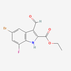 molecular formula C12H9BrFNO3 B3145953 Ethyl 5-bromo-7-fluoro-3-formyl-1H-indole-2-carboxylate CAS No. 586336-65-4