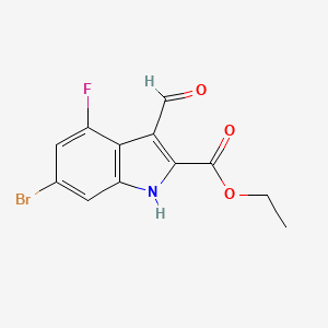 molecular formula C12H9BrFNO3 B3145967 6-溴-4-氟-3-甲酰-1H-吲哚-2-羧酸乙酯 CAS No. 586336-92-7