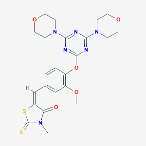 molecular formula C23H26N6O5S2 B314597 5-(4-{[4,6-Di(4-morpholinyl)-1,3,5-triazin-2-yl]oxy}-3-methoxybenzylidene)-3-methyl-2-thioxo-1,3-thiazolidin-4-one 