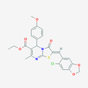 molecular formula C25H21ClN2O6S B314601 ethyl 2-[(6-chloro-1,3-benzodioxol-5-yl)methylene]-5-(4-methoxyphenyl)-7-methyl-3-oxo-2,3-dihydro-5H-[1,3]thiazolo[3,2-a]pyrimidine-6-carboxylate 