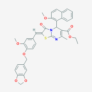 molecular formula C37H32N2O8S B314607 ethyl 2-[4-(1,3-benzodioxol-5-ylmethoxy)-3-methoxybenzylidene]-5-(2-methoxy-1-naphthyl)-7-methyl-3-oxo-2,3-dihydro-5H-[1,3]thiazolo[3,2-a]pyrimidine-6-carboxylate 