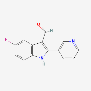 molecular formula C14H9FN2O B3146070 5-Fluoro-2-(pyridin-3-yl)-1H-indole-3-carbaldehyde CAS No. 588670-34-2