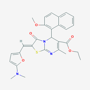 molecular formula C28H27N3O5S B314609 ethyl (2Z)-2-{[5-(dimethylamino)furan-2-yl]methylidene}-5-(2-methoxynaphthalen-1-yl)-7-methyl-3-oxo-2,3-dihydro-5H-[1,3]thiazolo[3,2-a]pyrimidine-6-carboxylate 