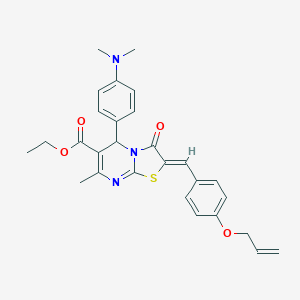 molecular formula C28H29N3O4S B314610 ethyl 2-[4-(allyloxy)benzylidene]-5-[4-(dimethylamino)phenyl]-7-methyl-3-oxo-2,3-dihydro-5H-[1,3]thiazolo[3,2-a]pyrimidine-6-carboxylate 