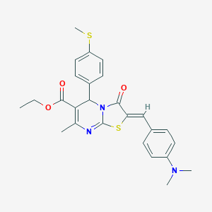 molecular formula C26H27N3O3S2 B314612 ethyl 2-[4-(dimethylamino)benzylidene]-7-methyl-5-[4-(methylsulfanyl)phenyl]-3-oxo-2,3-dihydro-5H-[1,3]thiazolo[3,2-a]pyrimidine-6-carboxylate 