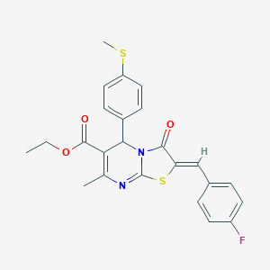 molecular formula C24H21FN2O3S2 B314613 ethyl 2-(4-fluorobenzylidene)-7-methyl-5-[4-(methylsulfanyl)phenyl]-3-oxo-2,3-dihydro-5H-[1,3]thiazolo[3,2-a]pyrimidine-6-carboxylate 