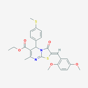molecular formula C26H26N2O5S2 B314614 ethyl (2Z)-2-(2,5-dimethoxybenzylidene)-7-methyl-5-[4-(methylthio)phenyl]-3-oxo-2,3-dihydro-5H-[1,3]thiazolo[3,2-a]pyrimidine-6-carboxylate 