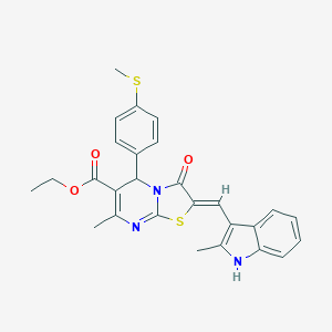 molecular formula C27H25N3O3S2 B314615 ethyl (2Z)-7-methyl-2-[(2-methyl-1H-indol-3-yl)methylidene]-5-[4-(methylsulfanyl)phenyl]-3-oxo-2,3-dihydro-5H-[1,3]thiazolo[3,2-a]pyrimidine-6-carboxylate 