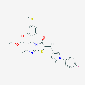 molecular formula C30H28FN3O3S2 B314616 ethyl 2-{[1-(4-fluorophenyl)-2,5-dimethyl-1H-pyrrol-3-yl]methylene}-7-methyl-5-[4-(methylsulfanyl)phenyl]-3-oxo-2,3-dihydro-5H-[1,3]thiazolo[3,2-a]pyrimidine-6-carboxylate 