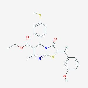 molecular formula C24H22N2O4S2 B314617 ethyl 2-(3-hydroxybenzylidene)-7-methyl-5-[4-(methylsulfanyl)phenyl]-3-oxo-2,3-dihydro-5H-[1,3]thiazolo[3,2-a]pyrimidine-6-carboxylate 