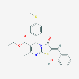 molecular formula C24H22N2O4S2 B314618 ethyl 2-(2-hydroxybenzylidene)-7-methyl-5-[4-(methylsulfanyl)phenyl]-3-oxo-2,3-dihydro-5H-[1,3]thiazolo[3,2-a]pyrimidine-6-carboxylate 