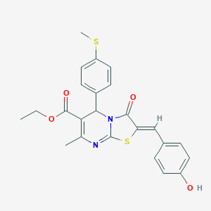 molecular formula C24H22N2O4S2 B314619 ethyl 2-(4-hydroxybenzylidene)-7-methyl-5-[4-(methylsulfanyl)phenyl]-3-oxo-2,3-dihydro-5H-[1,3]thiazolo[3,2-a]pyrimidine-6-carboxylate 