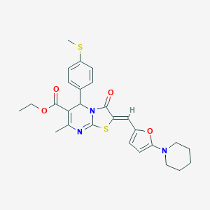 molecular formula C27H29N3O4S2 B314623 ethyl (2Z)-7-methyl-5-[4-(methylthio)phenyl]-3-oxo-2-[(5-piperidin-1-yl-2-furyl)methylene]-2,3-dihydro-5H-[1,3]thiazolo[3,2-a]pyrimidine-6-carboxylate 