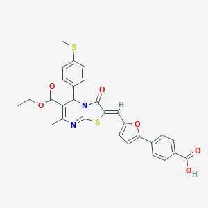 molecular formula C29H24N2O6S2 B314625 4-(5-{(Z)-[6-(ethoxycarbonyl)-7-methyl-5-[4-(methylthio)phenyl]-3-oxo-5H-[1,3]thiazolo[3,2-a]pyrimidin-2(3H)-ylidene]methyl}-2-furyl)benzoic acid 