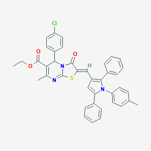 molecular formula C40H32ClN3O3S B314628 ethyl 5-(4-chlorophenyl)-7-methyl-2-{[1-(4-methylphenyl)-2,5-diphenyl-1H-pyrrol-3-yl]methylene}-3-oxo-2,3-dihydro-5H-[1,3]thiazolo[3,2-a]pyrimidine-6-carboxylate 