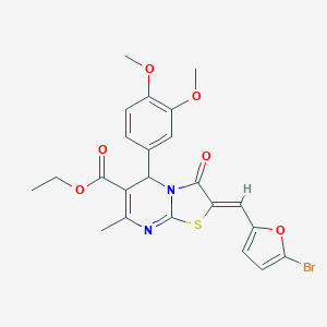 molecular formula C23H21BrN2O6S B314631 ethyl (2Z)-2-[(5-bromofuran-2-yl)methylidene]-5-(3,4-dimethoxyphenyl)-7-methyl-3-oxo-2,3-dihydro-5H-[1,3]thiazolo[3,2-a]pyrimidine-6-carboxylate 