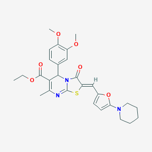 molecular formula C28H31N3O6S B314632 ethyl 5-(3,4-dimethoxyphenyl)-7-methyl-3-oxo-2-{[5-(1-piperidinyl)-2-furyl]methylene}-2,3-dihydro-5H-[1,3]thiazolo[3,2-a]pyrimidine-6-carboxylate 