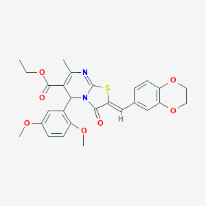 molecular formula C27H26N2O7S B314634 ethyl2-(2,3-dihydro-1,4-benzodioxin-6-ylmethylene)-5-(2,5-dimethoxyphenyl)-7-methyl-3-oxo-2,3-dihydro-5H-[1,3]thiazolo[3,2-a]pyrimidine-6-carboxylate 