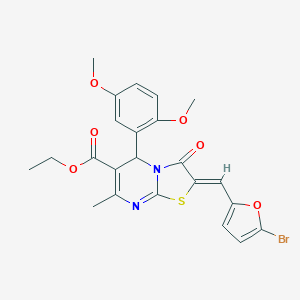 molecular formula C23H21BrN2O6S B314635 ethyl 2-[(5-bromo-2-furyl)methylene]-5-(2,5-dimethoxyphenyl)-7-methyl-3-oxo-2,3-dihydro-5H-[1,3]thiazolo[3,2-a]pyrimidine-6-carboxylate 