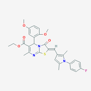 molecular formula C31H30FN3O5S B314636 ethyl 5-(2,5-dimethoxyphenyl)-2-{[1-(4-fluorophenyl)-2,5-dimethyl-1H-pyrrol-3-yl]methylene}-7-methyl-3-oxo-2,3-dihydro-5H-[1,3]thiazolo[3,2-a]pyrimidine-6-carboxylate 