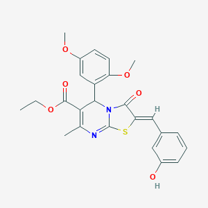 molecular formula C25H24N2O6S B314637 ethyl (2Z)-5-(2,5-dimethoxyphenyl)-2-(3-hydroxybenzylidene)-7-methyl-3-oxo-2,3-dihydro-5H-[1,3]thiazolo[3,2-a]pyrimidine-6-carboxylate 