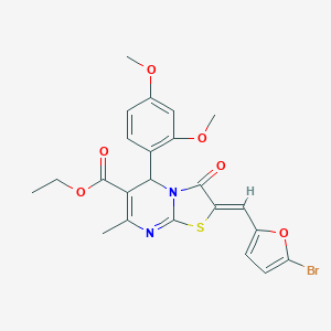 molecular formula C23H21BrN2O6S B314639 ethyl (2Z)-2-[(5-bromofuran-2-yl)methylidene]-5-(2,4-dimethoxyphenyl)-7-methyl-3-oxo-2,3-dihydro-5H-[1,3]thiazolo[3,2-a]pyrimidine-6-carboxylate 