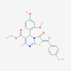 molecular formula C26H26N2O5S2 B314642 ethyl 5-(2,4-dimethoxyphenyl)-7-methyl-2-[4-(methylsulfanyl)benzylidene]-3-oxo-2,3-dihydro-5H-[1,3]thiazolo[3,2-a]pyrimidine-6-carboxylate 