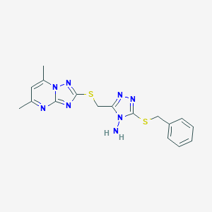 molecular formula C17H18N8S2 B314646 3-(benzylsulfanyl)-5-{[(5,7-dimethyl[1,2,4]triazolo[1,5-a]pyrimidin-2-yl)sulfanyl]methyl}-4H-1,2,4-triazol-4-ylamine 