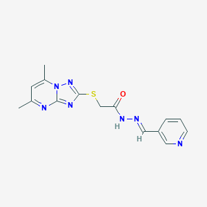 molecular formula C15H15N7OS B314665 2-[(5,7-dimethyl[1,2,4]triazolo[1,5-a]pyrimidin-2-yl)sulfanyl]-N'-(3-pyridinylmethylene)acetohydrazide 