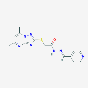 molecular formula C15H15N7OS B314666 2-[(5,7-dimethyl[1,2,4]triazolo[1,5-a]pyrimidin-2-yl)sulfanyl]-N'-(4-pyridinylmethylene)acetohydrazide 