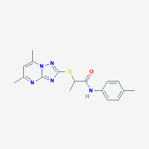 molecular formula C17H19N5OS B314667 2-[(5,7-dimethyl[1,2,4]triazolo[1,5-a]pyrimidin-2-yl)sulfanyl]-N-(4-methylphenyl)propanamide 