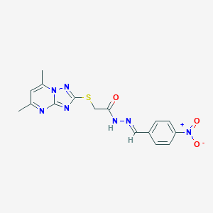 molecular formula C16H15N7O3S B314669 2-[(5,7-dimethyl[1,2,4]triazolo[1,5-a]pyrimidin-2-yl)sulfanyl]-N'-{4-nitrobenzylidene}acetohydrazide 
