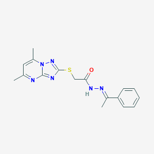 molecular formula C17H18N6OS B314670 2-[(5,7-dimethyl[1,2,4]triazolo[1,5-a]pyrimidin-2-yl)sulfanyl]-N'-(1-phenylethylidene)acetohydrazide 