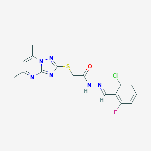 molecular formula C16H14ClFN6OS B314672 N'-(2-chloro-6-fluorobenzylidene)-2-[(5,7-dimethyl[1,2,4]triazolo[1,5-a]pyrimidin-2-yl)sulfanyl]acetohydrazide 