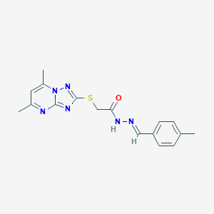 molecular formula C17H18N6OS B314674 2-[(5,7-dimethyl[1,2,4]triazolo[1,5-a]pyrimidin-2-yl)sulfanyl]-N'-(4-methylbenzylidene)acetohydrazide 