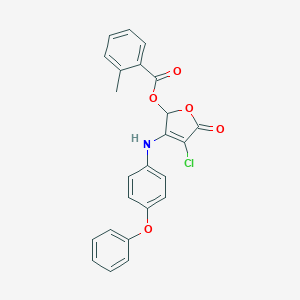 molecular formula C24H18ClNO5 B314694 4-Chloro-5-oxo-3-(4-phenoxyanilino)-2,5-dihydro-2-furanyl 2-methylbenzoate 