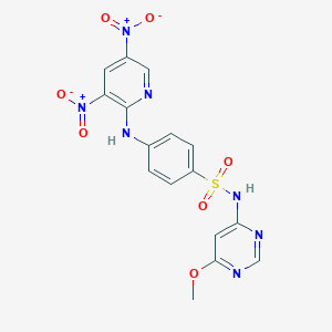 molecular formula C16H13N7O7S B314720 4-({3,5-bisnitro-2-pyridinyl}amino)-N-(6-methoxy-4-pyrimidinyl)benzenesulfonamide 