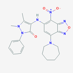 molecular formula C23H25N7O4 B314733 4-{[7-(1-azepanyl)-4-nitro-2,1,3-benzoxadiazol-5-yl]amino}-1,5-dimethyl-2-phenyl-1,2-dihydro-3H-pyrazol-3-one 
