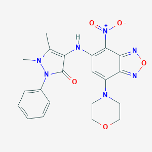molecular formula C21H21N7O5 B314736 4-{[4-nitro-7-(4-morpholinyl)-2,1,3-benzoxadiazol-5-yl]amino}-1,5-dimethyl-2-phenyl-1,2-dihydro-3H-pyrazol-3-one 