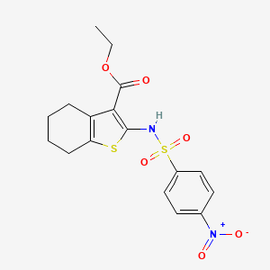 molecular formula C17H18N2O6S2 B3147804 Ethyl 2-{[(4-nitrophenyl)sulfonyl]amino}-4,5,6,7-tetrahydro-1-benzothiophene-3-carboxylate CAS No. 63183-27-7