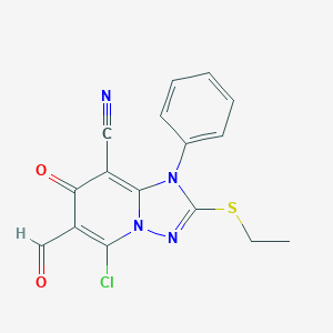 molecular formula C16H11ClN4O2S B314822 5-Chloro-2-(ethylsulfanyl)-6-formyl-7-oxo-1-phenyl-1,7-dihydro[1,2,4]triazolo[1,5-a]pyridine-8-carbonitrile 