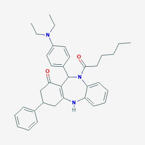 molecular formula C35H41N3O2 B314830 11-[4-(diethylamino)phenyl]-10-hexanoyl-3-phenyl-2,3,4,5,10,11-hexahydro-1H-dibenzo[b,e][1,4]diazepin-1-one 